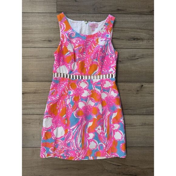 Lilly Pulitzer Dresses & Skirts - Lilly Pulitzer Iggy Shift Dress Size 2 Cutout Neon Pink Orange Blue Women’s